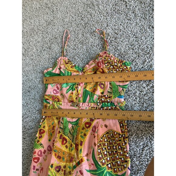 Farm Rio Womens Sz XS Smocked Jumpsuit Tropical Fruit Design /Pockets - Picture 7 of 13